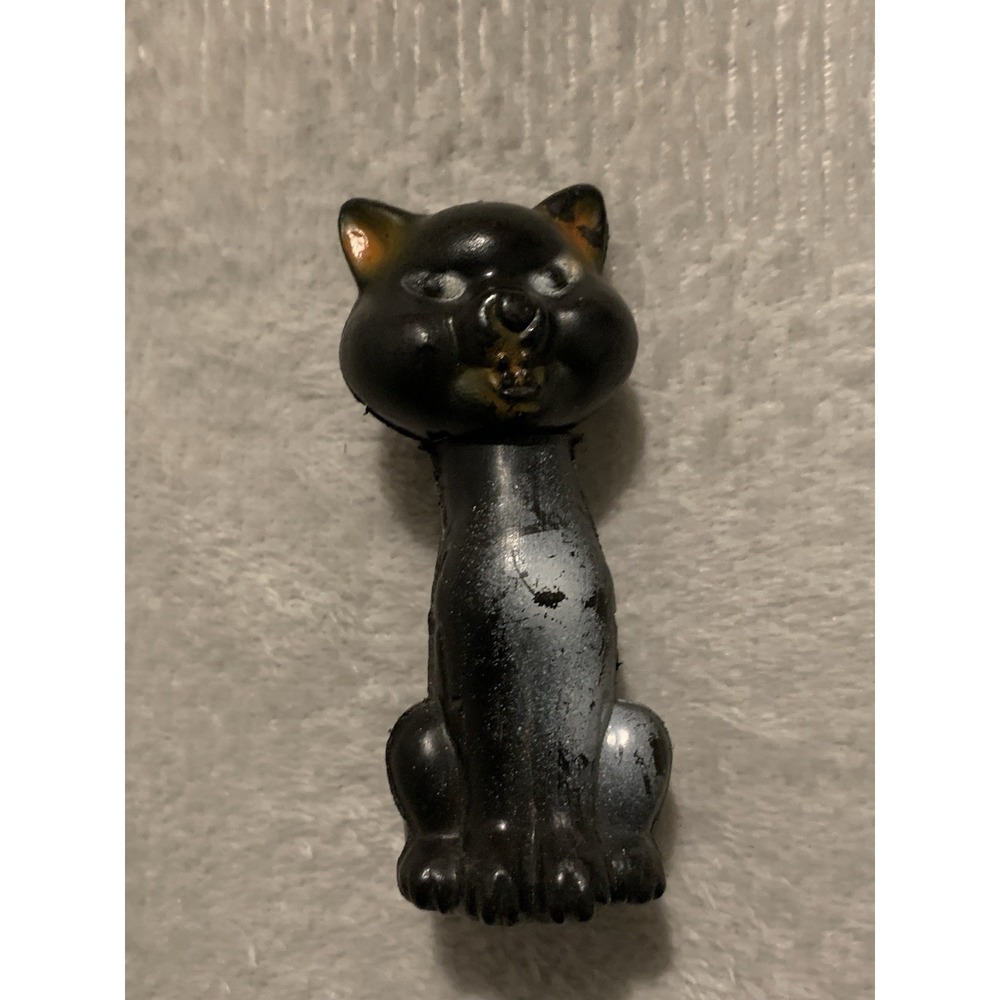 Vintage Plastic Black Cat Candy Container Halloween Blow Mold 3.75" No Candy 60s